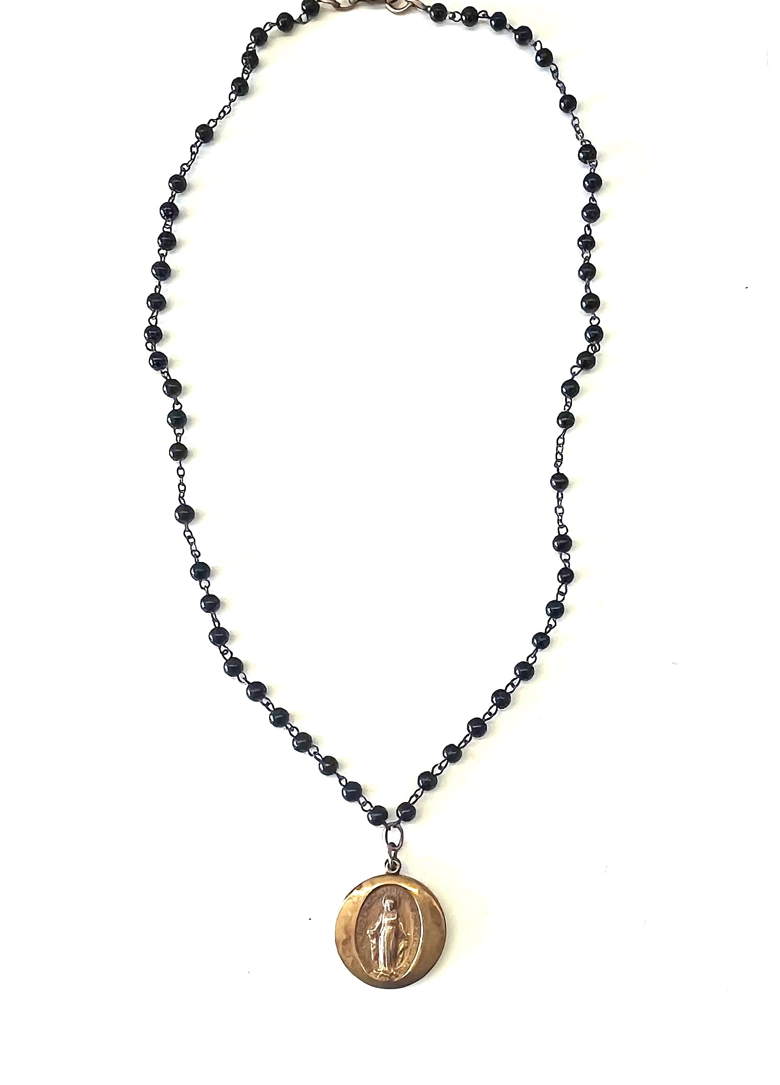 Slide Madonna Black Rosary Chain Necklace