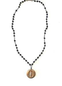 SLIDE MADONNA ON 22" BLACK ROSARY CHAIN NECKLACE