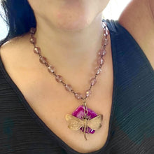 Pink Druzy Dragonfly One of a Kind Necklace