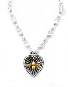 Crystal Jeweled Queen Bee Heart Necklace