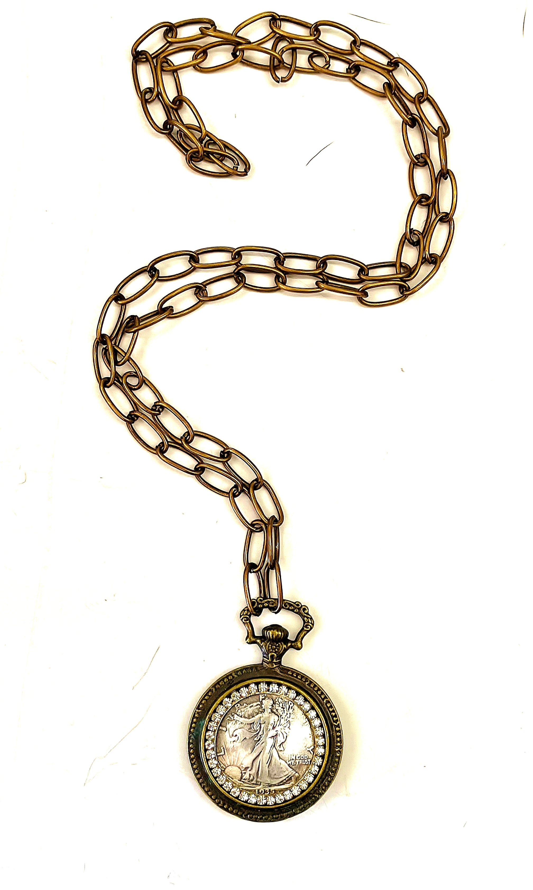 Jeweled Liberty Watch Pendant Necklace