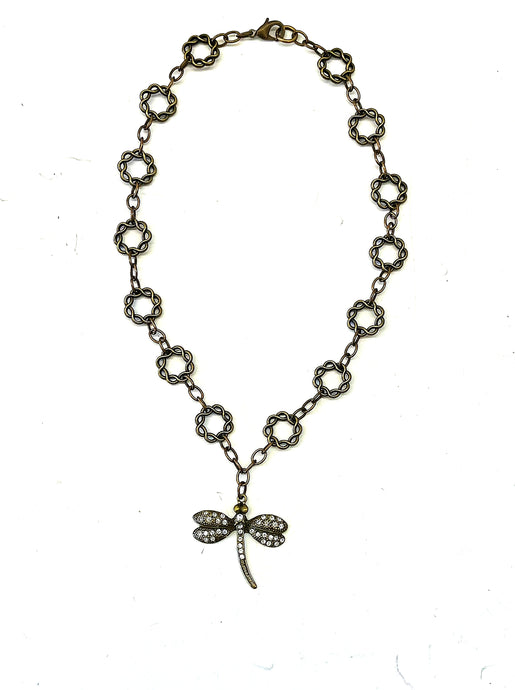 Jeweled Dragonfly Wreath Chain Necklace