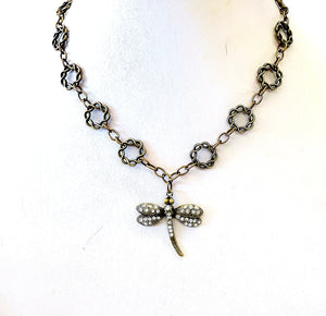 Jeweled Dragonfly Wreath Chain Necklace