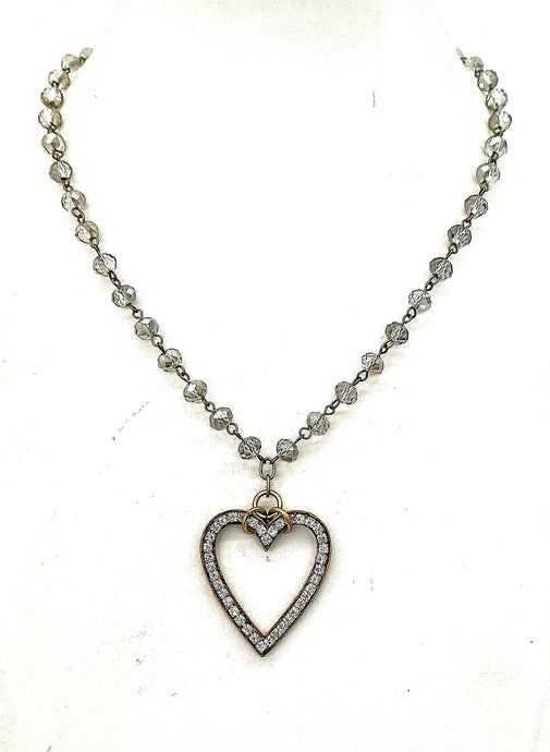 Jeweled Silver Crystal Heart Necklace