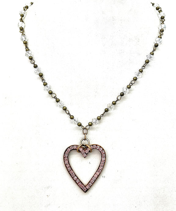 Pink Jeweled Heart Necklace