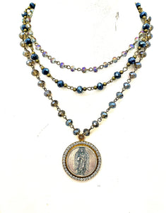 Jeweled Triple Strand Angel Pendant Necklace