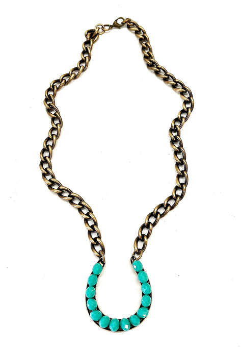 AQUA BEADED HORSE SHOE NECKLACE