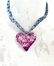 Glass Heart Necklace on Braided Leather