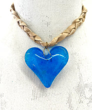 Glass Heart Necklace on Braided Leather