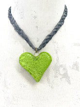 Glass Heart Necklace on Braided Leather