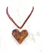 Glass Heart Necklace on Braided Leather