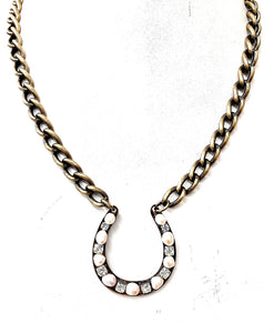 Pearl and rhinestone horse shoe Necklace