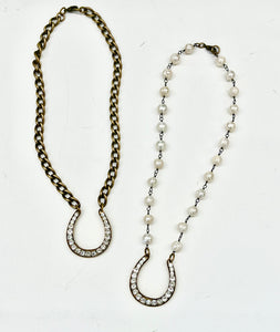 Jeweled Horseshoe Necklace on Fresh Water Pearls