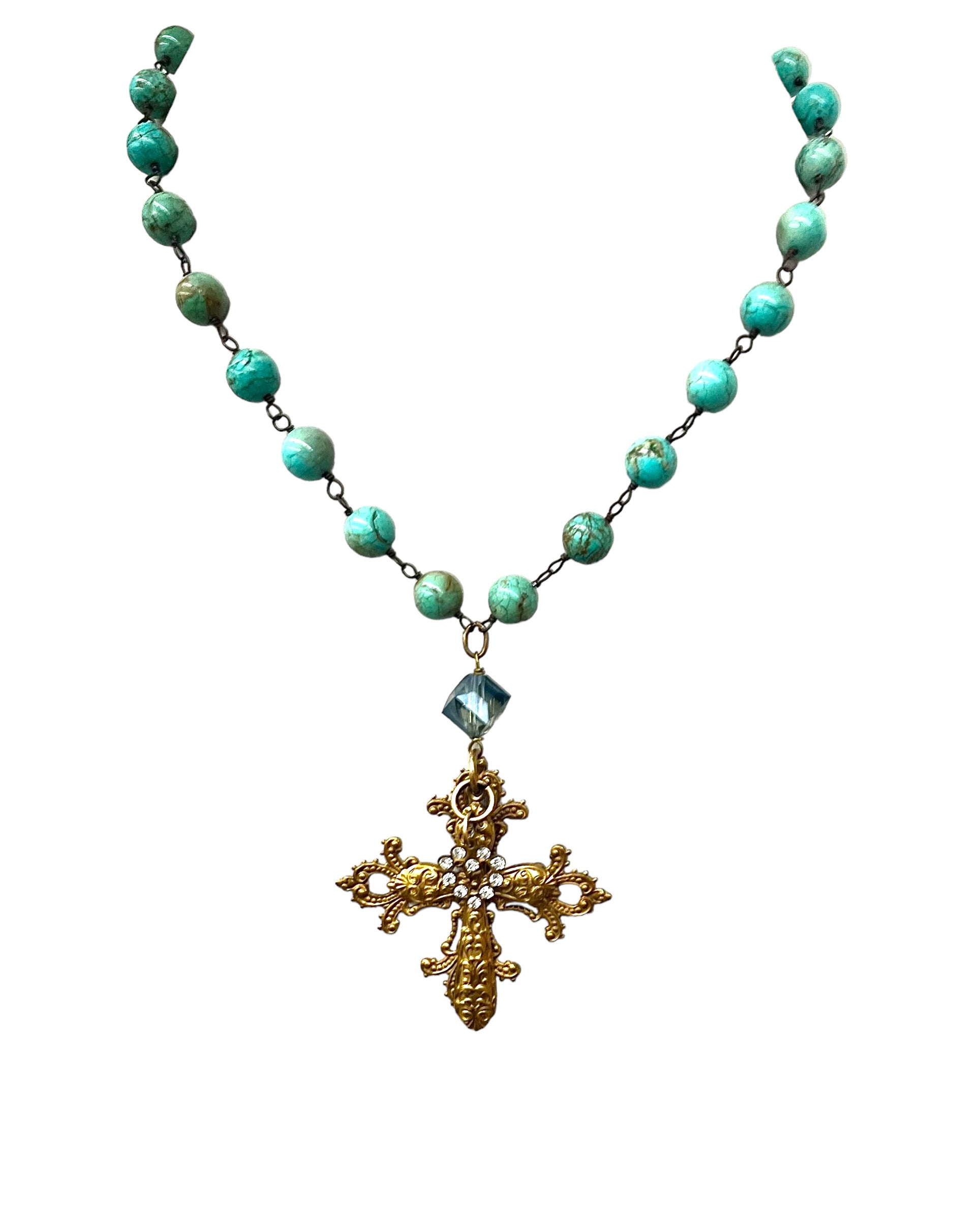 Stacked crosses and jeweled heart Necklace