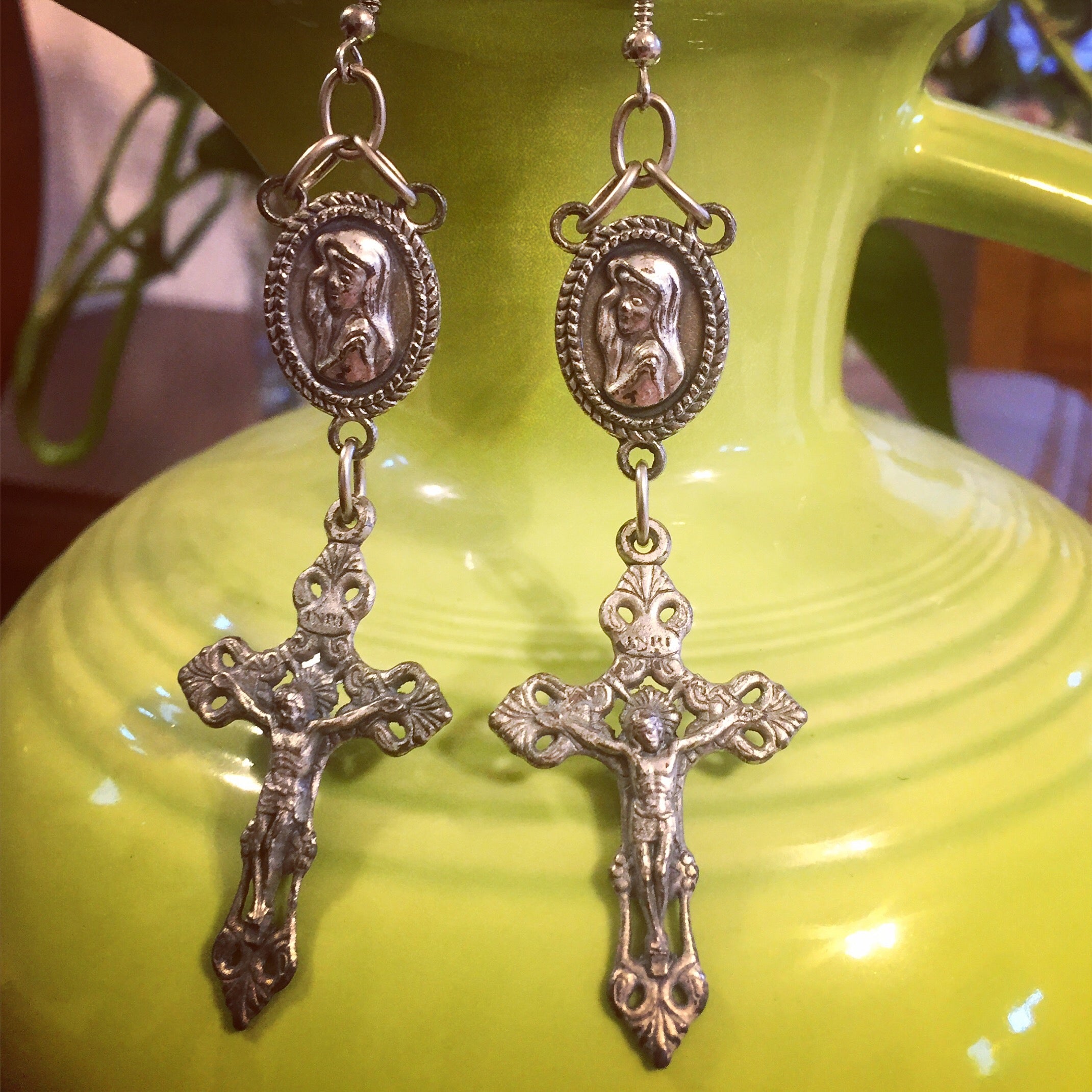 Crucifix Earrings with Mary Medallions