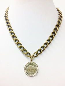 Jeweled Buffalo Nickel Medallion Necklace