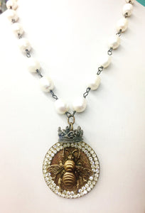 Jeweled Queen Bee Necklace 18"