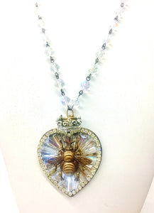 Crystal Jeweled Queen Bee Heart Necklace