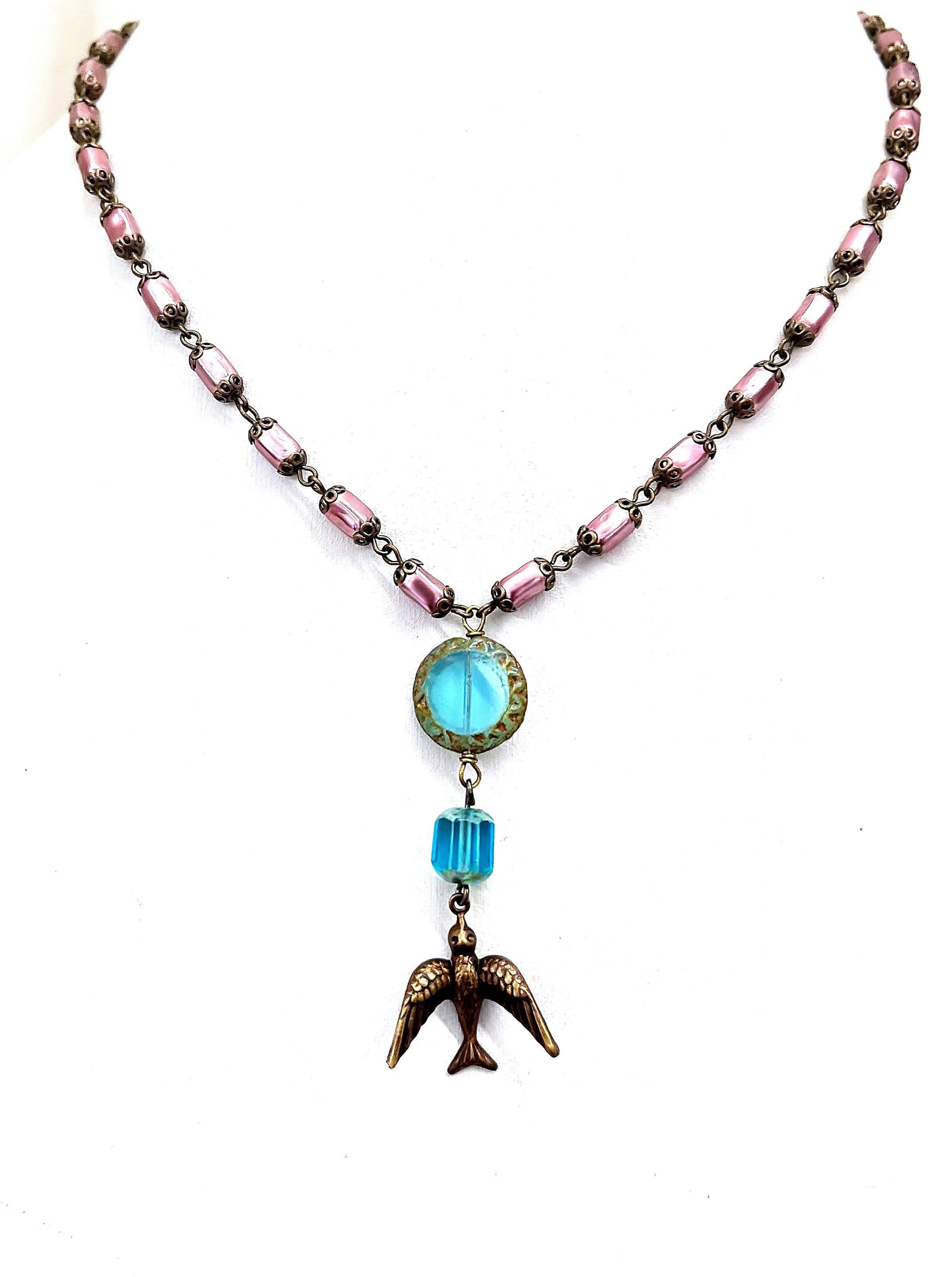 Pink Pearl Bird Necklace