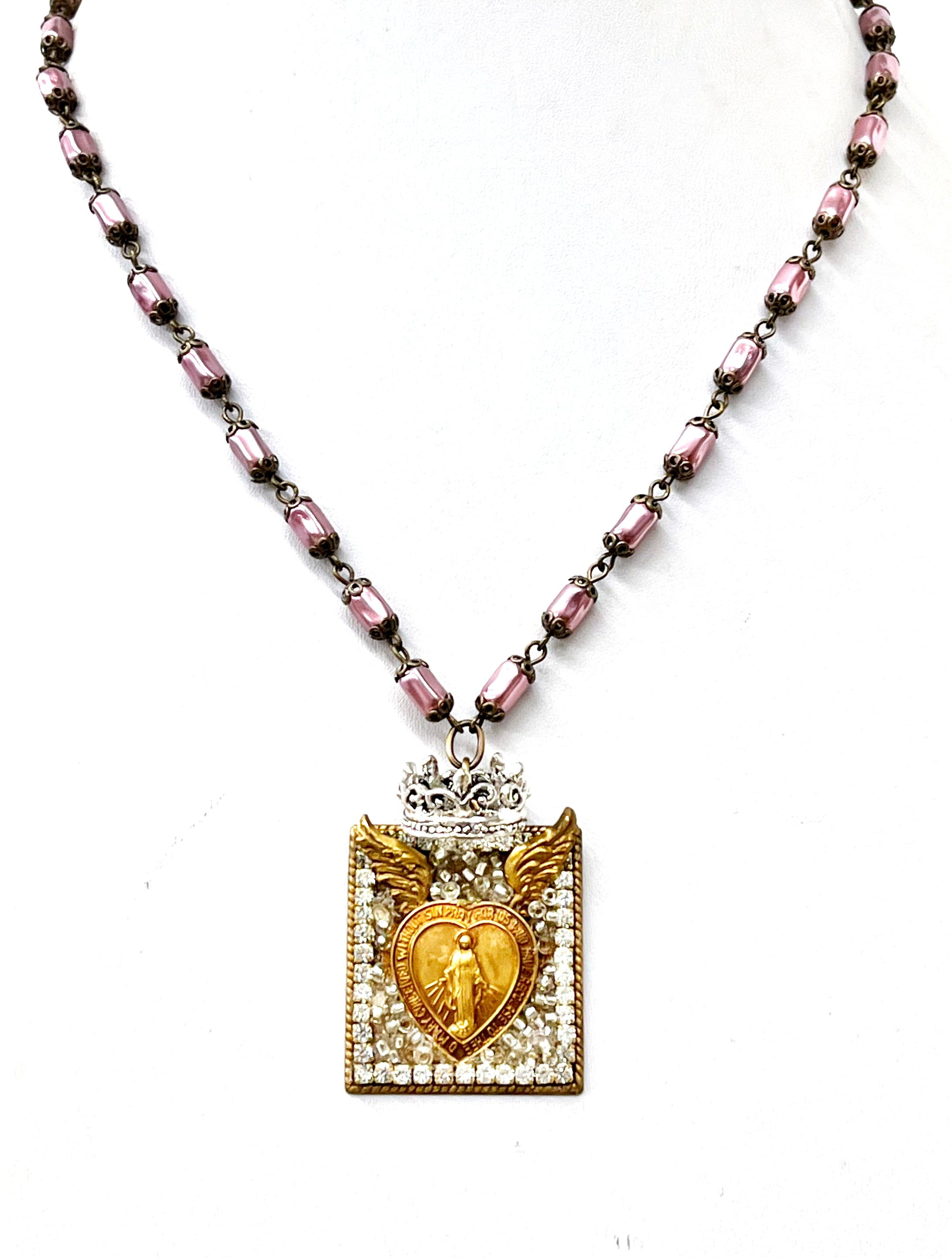 Winged Jeweled Madonna Necklace
