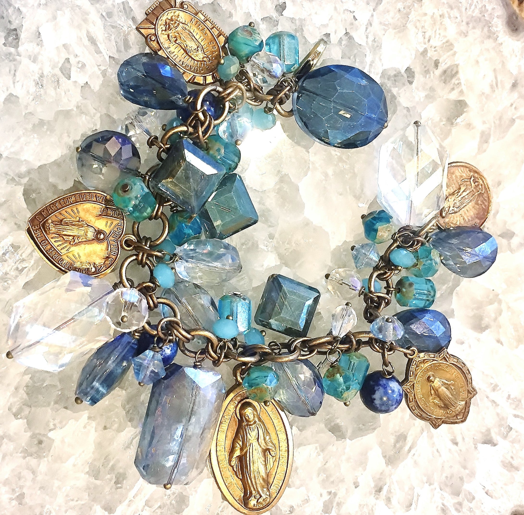 Shades of Blue Madonna Charm Bracelet