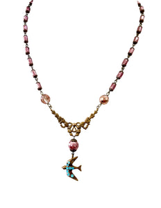 Aqua Jeweled Bird Necklace